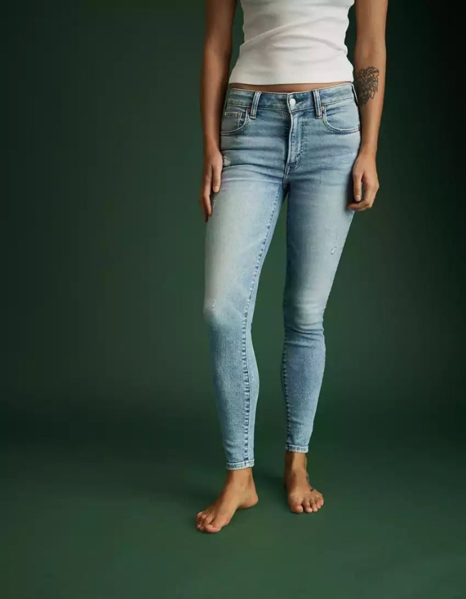 Jeans American Eagle Mujer En Oferta - AE77 High-Waisted Jegging Azules  Claro